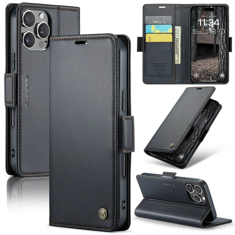 Durable RFID Blocking Leather Kickstand Case for iPhone