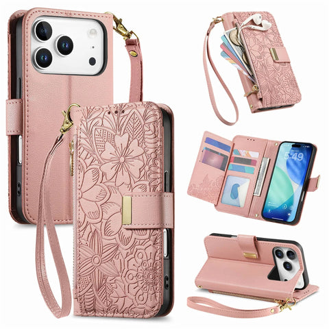Floral Flip Lanyard Wallet Case  for iPhone
