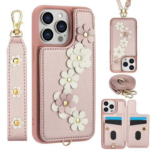 Floral Stylish Crossbody Card Case for iPhone